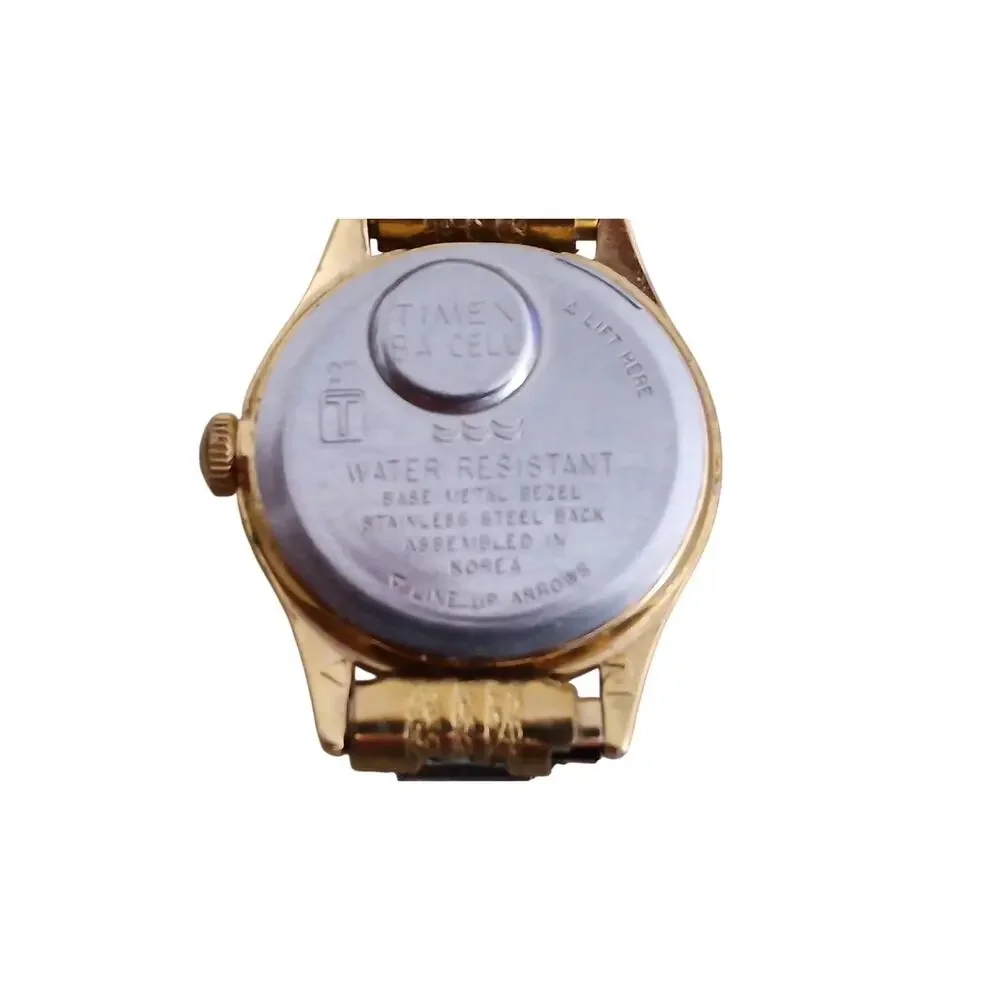 Timex Womens White Dial Gold Trim New Battery Metal Band Date Classic Cocktail